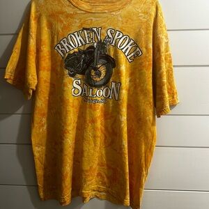 Vintage 1992 Broken Spoke Saloon Sturgis SD TShirt Tie Dye Orange XL Motorcycle